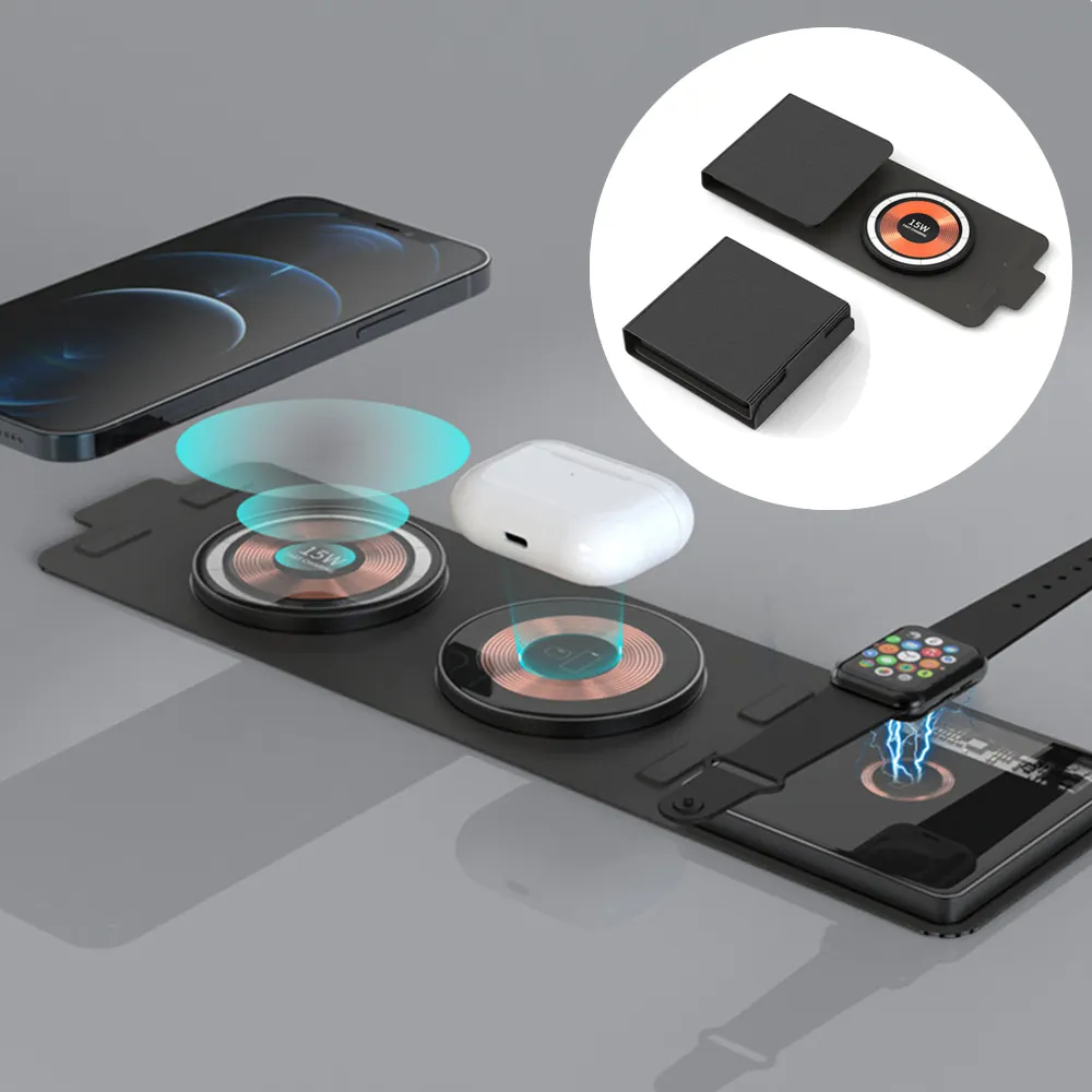 3in1 폴더블 투명 코일 여행용 맥세이프 충전패드_아이폰/에어팟/애플워치 마그네틱 휴대용 충전기