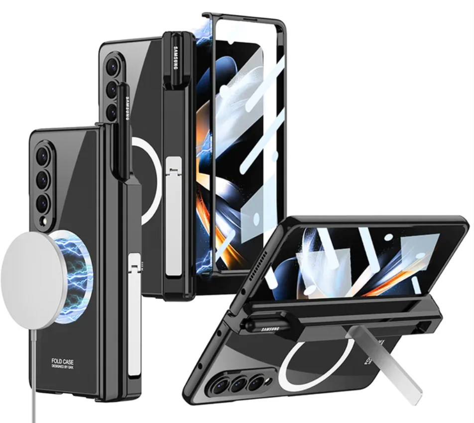 Samsung Galaxy Z Fold3/Fold4 강화 필름 브래킷 일체형 보호 케이스(무선 충전)