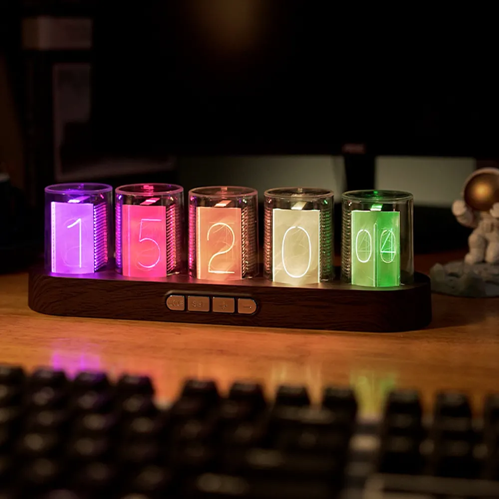 레인보우타임 그라데이션 RGB 디지털 LED 튜브 램프 데스크 클락 시계